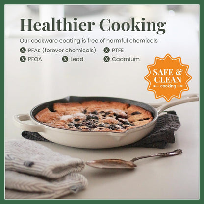 Larder & Vine Enameled Cast Iron Skillet | 10.25 inch Cast Iron Pan | Saute Pan with Pour Spouts | Enamel Coated Cast Iron Skillet | Compatible on All Cooktops & Oven Safe to 500° F | Stone