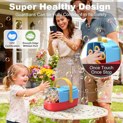 Bubble Machine Durable Automatic Bubble Blower, 18000+ Big Bubbles Per Minute Bubbles for Kids Toddlers Bubble Maker Operated by Plugin or Batteries Bubble Toys for Indoor Outdoor Birthday Party