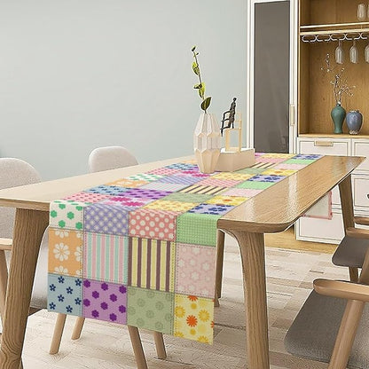 Patchwork Table Runner, Vintage Colorful Floral Plaid Tablecloth Table Runner for Indoors Outdoor Dining Kitchen Home Party 13x36in