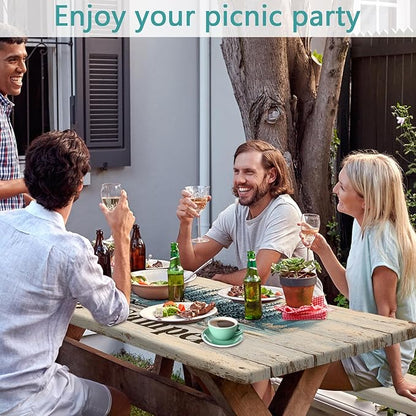 JAWO Happy Camper Picnic Table Cover - Fitted Tablecloth with Elastic Edge,Camping Design for Outdoor Camping, BBQ Decor, 72x30 Inch