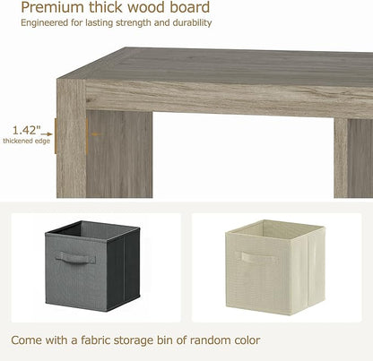 4 Cube Organizer, Cube Storage Organizer with Fabric Bin, Cube Storage Shelf for Bedroom, Living Room, Office, Modular Bookshelf Organizer for Books, Closet, Gray Oak