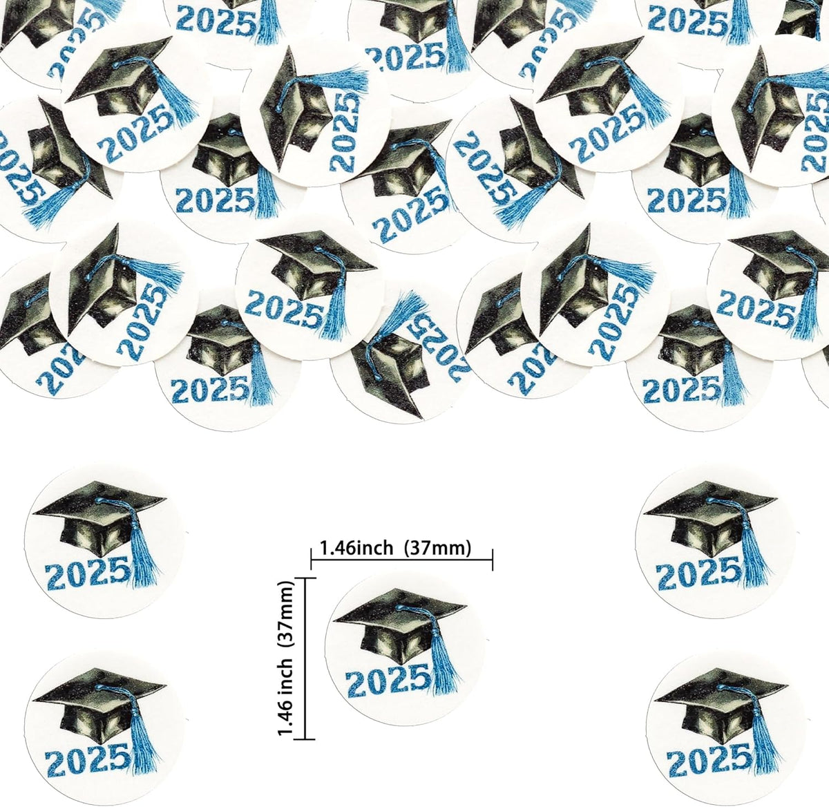 Gyufise 48Pcs Edible 2025 Graduation Cap Cupcake Toppers Wafer Paper Class of 2025 Grad Cap Cupcake Picks for 2025 Graduation Theme Party Cake