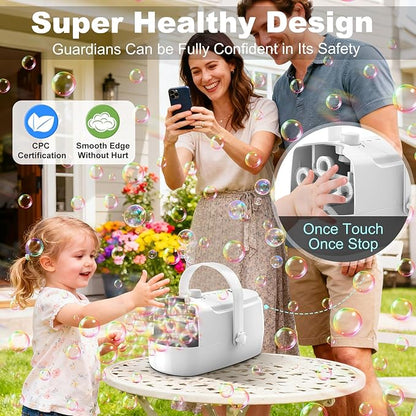 Bubble Machine Durable Automatic Bubble Blower, 18000+ Big Bubbles Per Minute Bubbles for Kids Toddlers Bubble Maker Operated by Plugin or Batteries Bubble Toys for Indoor Outdoor Birthday Party