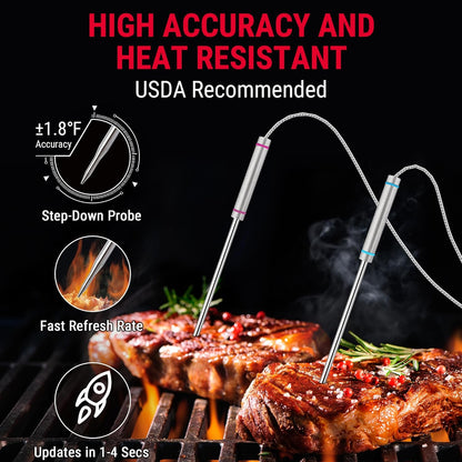 ThermoPro TP829 1000ft Wireless Meat Thermometer Digital for Grilling and Smoking, 4 Meat Probes Grill Thermometer for Outside Grill