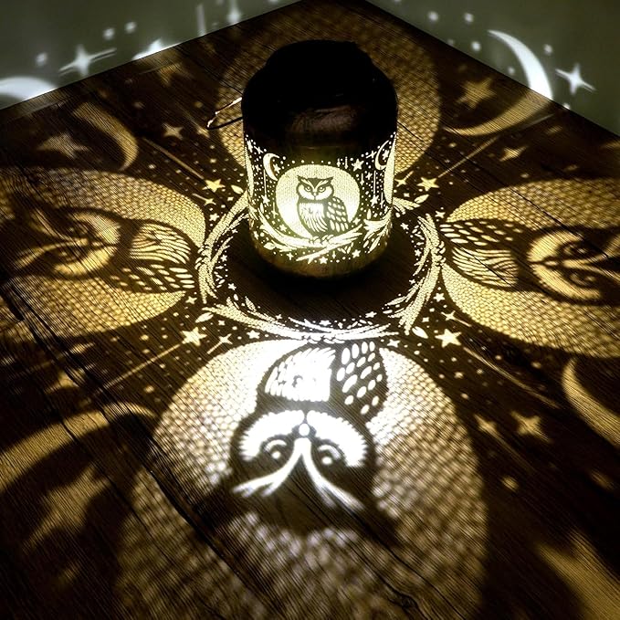 Solar Lanterns Outdoor Waterproof - Retro Metal Hanging Solar Lights with Owl Hollow-Out Pattern, Decorative Garden Decor for Outside Patio Yard Porch, Unique Owl Lovers Gifts for Women Mom Grandma