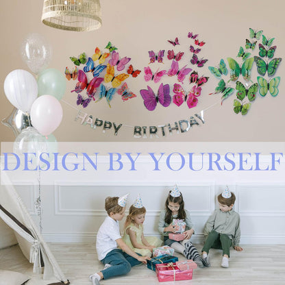 Butterfly Wall Decor 24/48 PCS, 3D Butterflies Stickers for Party Decorations with Magnets (Purple, 48)