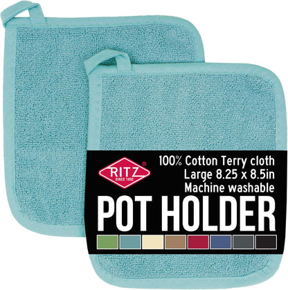 RITZ Terry Potholder & Hot Pad: Unparalleled Heat Resistant, Durable 100% Cotton – Ergonomically Designed for Optimal Grip – Easy-Care Machine Washable – 2-Pack, Dew