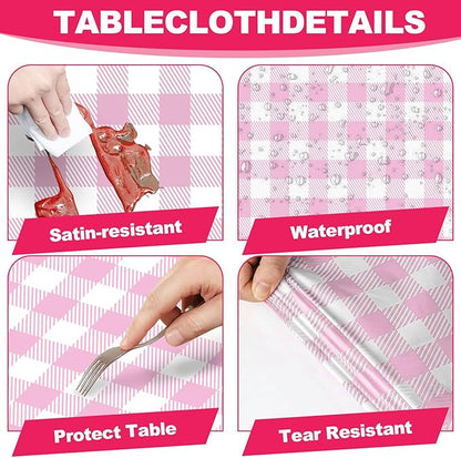 6 Pack Pink and White Checkered Tablecloth, 54 X 108Inch Plastic Red Gingham Table Cloth Waterproof Red Checkered Table Cover for Easter Mother's Day Wedding Birthday Anniversay Baby Bridal Shower