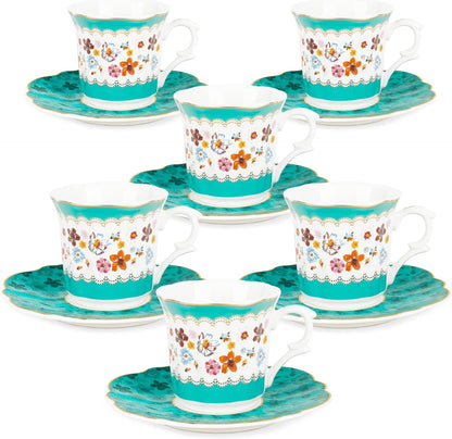 fanquare 2.5 Ounce Vintage Espresso Cups Set of 6, 12 Pieces Ceramic Demitasse Cup and Saucers