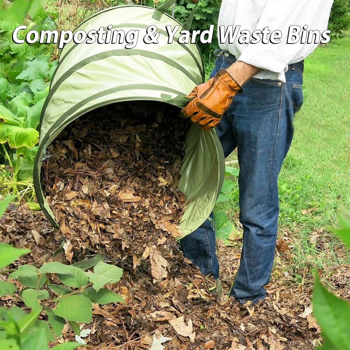 YUDI & GARDEN 45 Gallon Collapsible Garden Bag｜Collapsible Trash Can｜Camping Trash Can, Use for Gardening Cleanup or Party Waste and Outdoor Activities