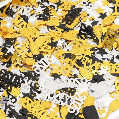 HOWAF 2026 New Year Party Decoration Supplies, New Years Confetti Decoration- Black, Gold, Silver Wine Bottle Glitter Sequins Star Foil Confetti for Happy New Year Eve Decorations Table Scatters