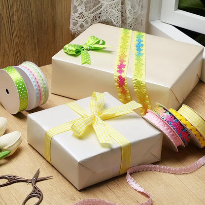 LaRibbons Spring Ribbons for Crafts, Assorted Multi-Color Ribbons 5 Yards Each for Spring Crafts, Gift Wrapping, DIY Bows, Floral Arrangements, Party Decorations, Scrapbooking