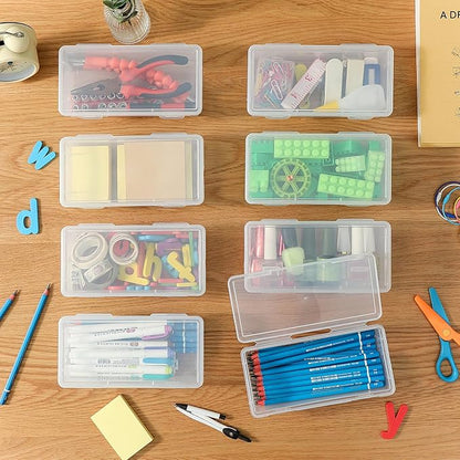 Clear Translucent Pencil Cases and Pencil Boxes, 8-Pack Stackable Plastic Pencil Box with Snap Lid – Large Marker Organizer for Art Supplies and Desk Organization – Rectangular Large