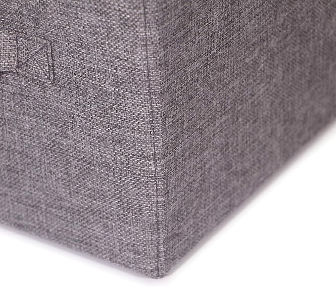 TENABORT Set of 5 Closet Organizer Bins with Handle, Fabric Foldable Storage Baskets Cloth Box Containers for Shelves Home Office Clothes Clothing, Gray, Jumbo