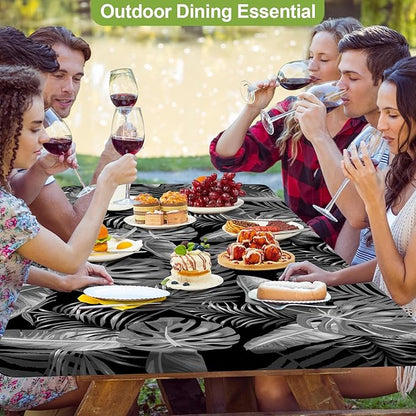 Picnic Table Cover with Bench Covers Portable Table Cloth Built-in Storage Pocket Picnic Table Covers With Elastic Waterproof Camping Essentials for RV Camping