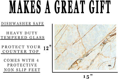 Rogue River Tactical White Brown Marbled Stone Pattern Textured Marble Art Kitchen Glass Cutting Board Modern Decorative Gift Abstract Wavy Contrast