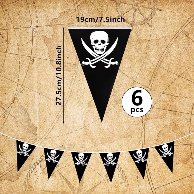 9.68ft Pre-Strung Pirate Banner Halloween Pirate Flags Pirate Party Decorations Skull Ship Triangle Pennant Bunting for Halloween Birthday Party Outdoor Indoor Decorations