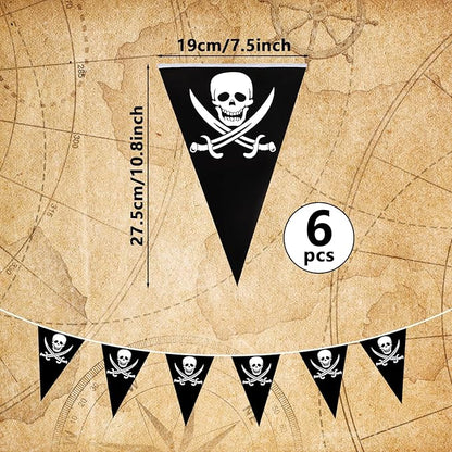 9.68ft Pre-Strung Pirate Banner Halloween Pirate Flags Pirate Party Decorations Skull Ship Triangle Pennant Bunting for Halloween Birthday Party Outdoor Indoor Decorations