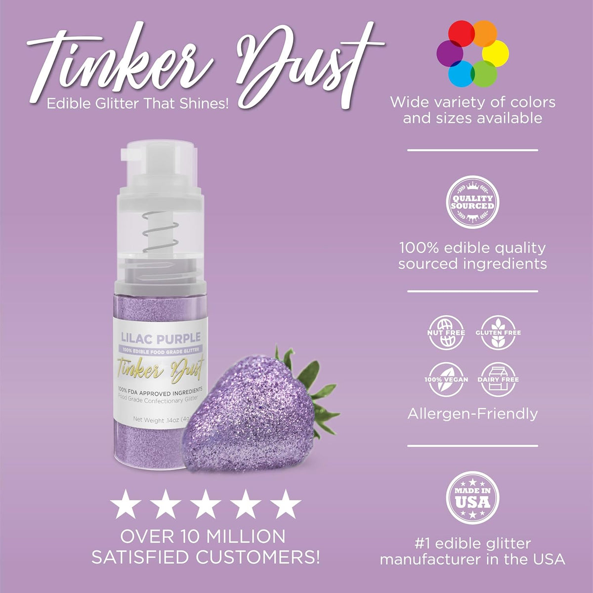 Bakell - Lilac Purple Tinker Dust (4g, 1x Mini Spray Pump) Edible Glitter for Food, Desserts, and Beverages!