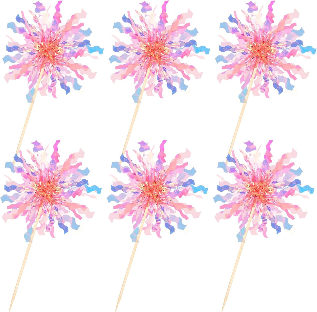 30 PCS Foil Firework Cupcake Toppers Sparkle Tinsel Cupcake Picks Happy Birthday Cake Toppers Drink Stirrers Cocktail Food Fruit Toothpicks for Baby Shower Wedding Party Decorations Supplies Orange