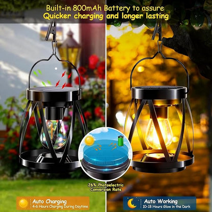 GARPAR Solar Lights Outdoor Waterproof, Upgraded Metal Outdoor Lantern, Brighter Auto On/Off 18H Hanging Solar Lights for Outside Garden Yard Patio Decor, Mother's Day Gift for Mom Grandma 2 Pack