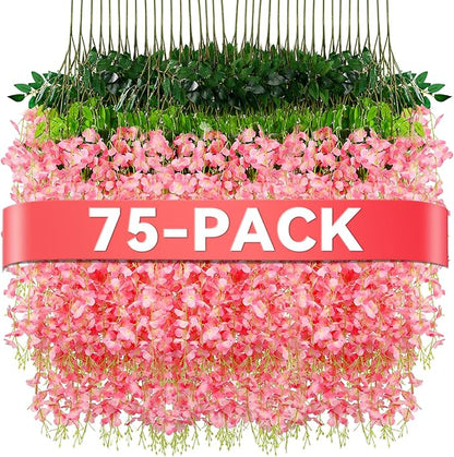 Alotiki Wisteria Hanging Flowers,75 Pack Fake Hanging Flowers,Wisteria Artificiales Garland for Home Wedding Arch Floral Party Garden Ceremony Outdoor Decor,3.6 Feet Long(75,Pink)