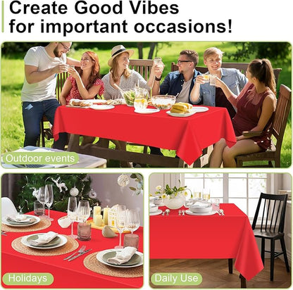 QIKSION Red Plastic Table Cloth Disposable 6 Pack, 54 x 108 Inch Tablecloths for Valentines, Mothers Day, Birthday Party, Christmas Decorations, Rectangle Table Cover