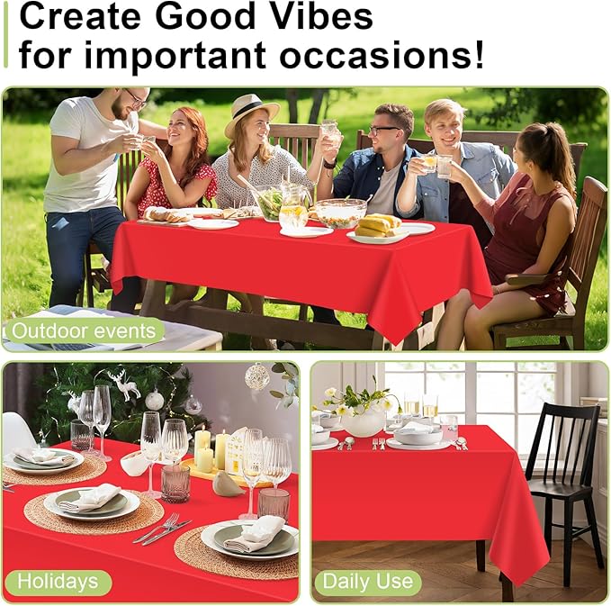 QIKSION Red Plastic Table Cloth Disposable 12 Pack, 54 x 108 Inch Tablecloths for Valentines, Mothers Day, Birthday Party, Christmas Decorations, Rectangle Table Cover