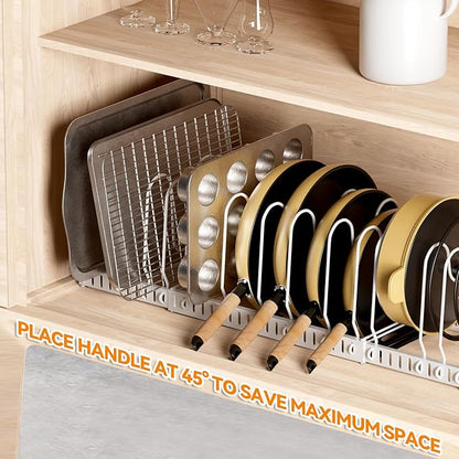 Pot And Pan Organizer Under Cabinet, Expandable Pans and Pots Organizer Rack Pot Lid Holder Shelf with 12 Different Size Dividers (12 Brackets-White)