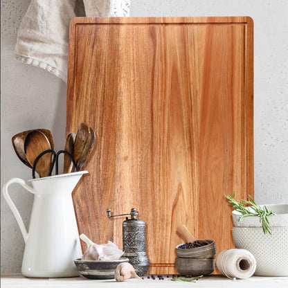 24"x18" XXL Extra Large Acacia Wood Cutting Boards for Kitchen Meat Big Wooden Cheese Charcuterie Board Hardwood Solid Chopping Board Bread Thick