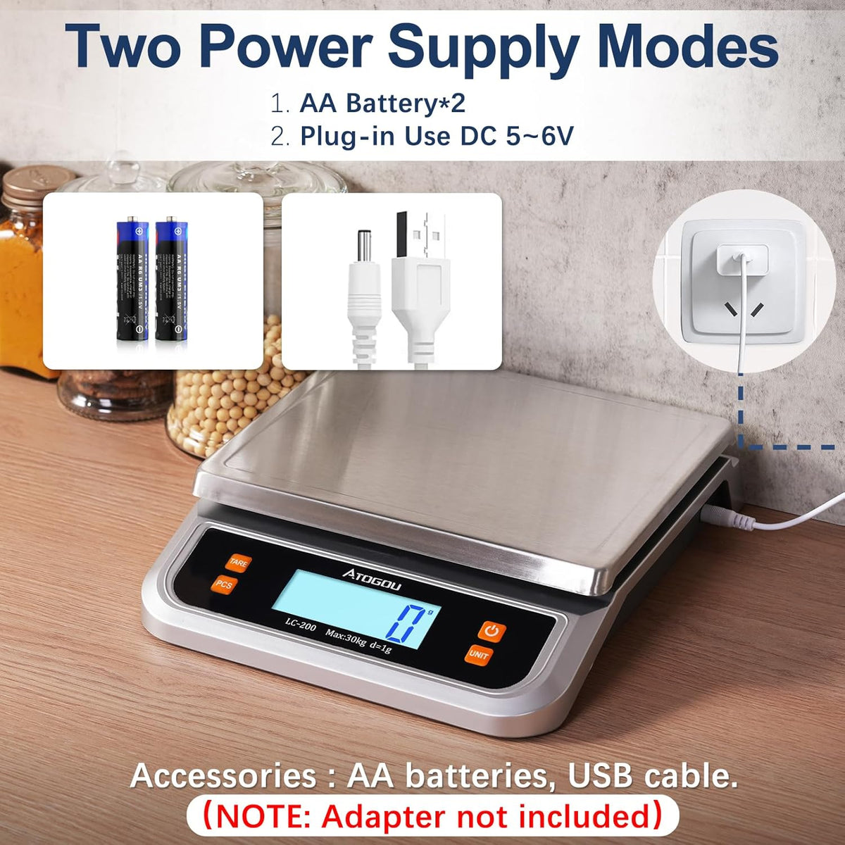88lb Food Scale, Commercial Kitchen Scale Plug-in Usable with Full View LCD Display, Stainless Steel, for Baking, Bread, Cooking, Meat, Vegetables