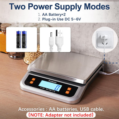 88lb Food Scale, Commercial Kitchen Scale Plug-in Usable with Full View LCD Display, Stainless Steel, for Baking, Bread, Cooking, Meat, Vegetables