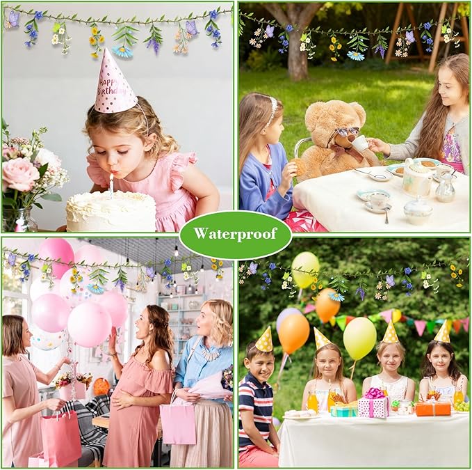 Flower Banner Wildflower Garland Floral for Enchanted Garden Spring Party Theme Picnic Wedding Wild Baby Shower Birthday Tea Party Market Spring Supplies Girl Woodland Party Decorations