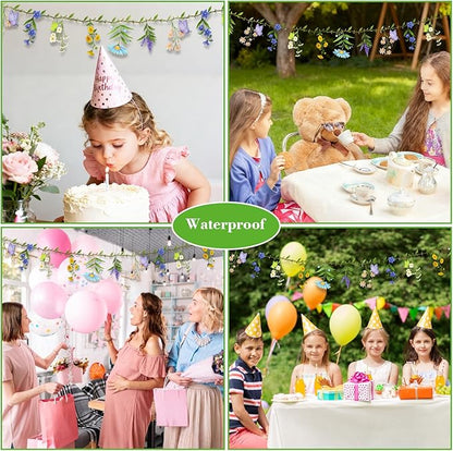 Flower Banner Wildflower Garland Floral for Enchanted Garden Spring Party Theme Picnic Wedding Wild Baby Shower Birthday Tea Party Market Spring Supplies Girl Woodland Party Decorations