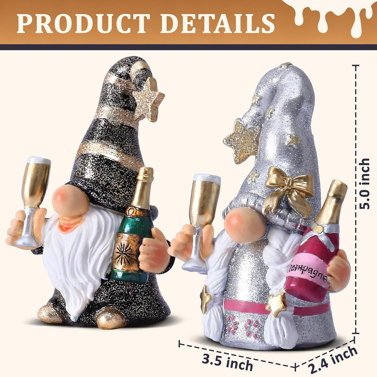 Champagne Gnomes Christmas Decorations for Home Party Gnomes Figurines Wine Bar Decor Gnomes Gifts for Women Champagne Birthday Wedding Party