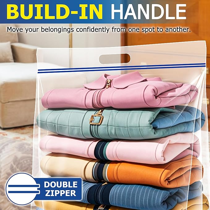 25 Gallon Jumbo Storage Bags, 3.5 Mil Thick Clear Plastic Zipper Bags with Handles, 35" x 24" Extra Large XL Heavy Duty for Home, Travel, and Moving (10 Packs)