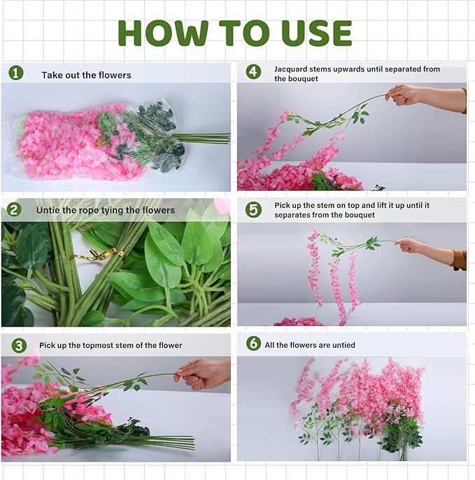 Alotiki 150 Pack Wisteria Hanging Flowers,Fake Hanging Flowers,Wisteria Artificiales Garland for Home Wedding Arch Floral Party Garden Ceremony Outdoor Decor,3.6 Feet Long(150,Pink)