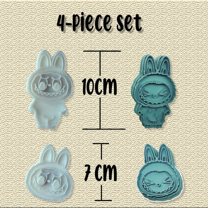 4-Piece Monster Spirit Cookie Stamp Set 3d Cute Doll Cookie Stamp Set With Cutter Suitable For Everyday Baking The Perfect Gift For Baking