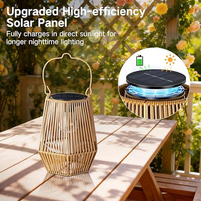 2 Pack Solar Lanterns Outdoor Waterproof, Hanging Rattan Woven Solar Lights with Auto On/Off, Decorative Gifts for Garden, Yard, Patio, Tree, Porch, Lawn, Pathway, Outside Tabletop Decor