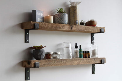 Urban Legacy Accent Shelves, Reclaimed Barn Plank, Set of 2 with Full Brackets (Natural 30" x 7" x 2")
