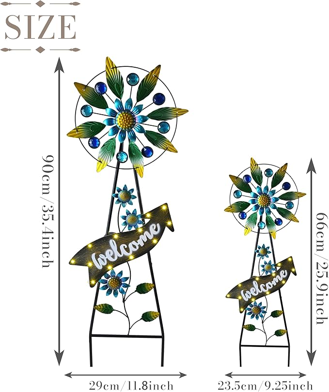 TERESA'S COLLECTIONS Hummingbird Garden Solar Stake, Wind Spinner Yard Art Sign for Outdoor Decor, Metal Purple Floral Windmill Decorative Garden Stake for Lawn Ornaments, Gifts for Mom, 36''