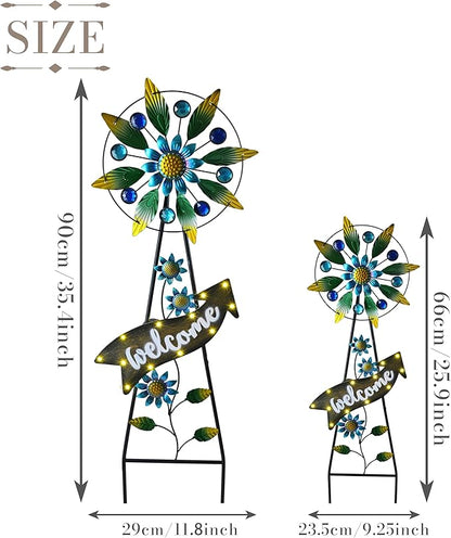 TERESA'S COLLECTIONS Hummingbird Garden Solar Stake, Wind Spinner Yard Art Sign for Outdoor Decor, Metal Purple Floral Windmill Decorative Garden Stake for Lawn Ornaments, Gifts for Mom, 36''