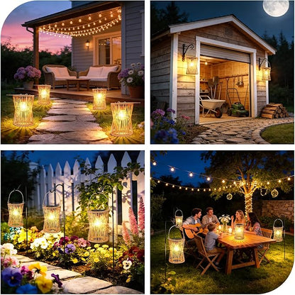 Solar Lanterns Outdoor Waterproof 1 Pack, Upgraded Rattan Hanging Solar Lights for Outside with Handle, Bright Auto On/Off Decorative Outdoor Lanterns for Patio Garden Yard Porch, Gifts for Mom