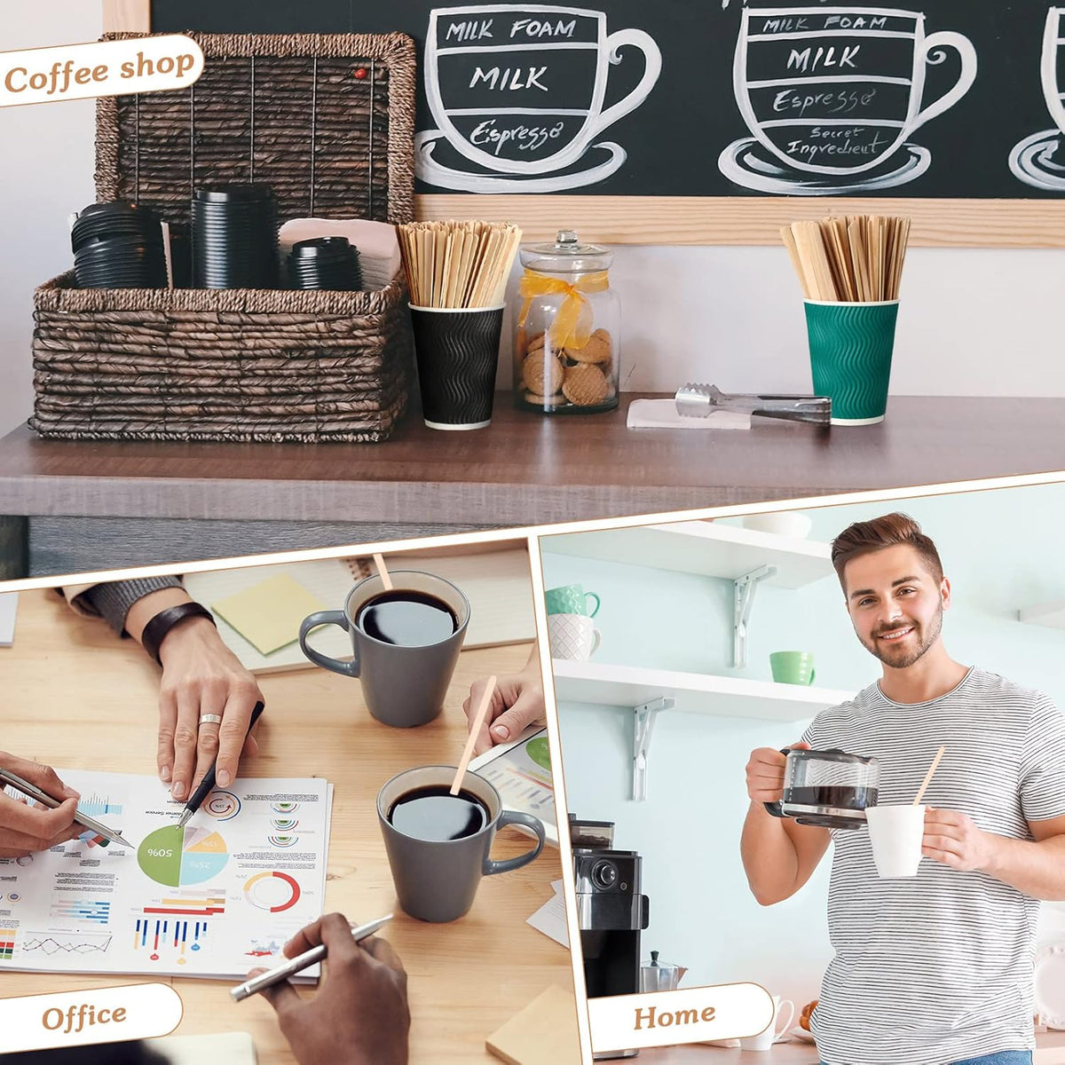3000 Pack Birch Wood Coffee Stir Sticks 7 Inch Disposable Wooden Coffee Stirrers Bulk Cakesicle Sticks Long Tea Stirring Stick Round End Swizzle