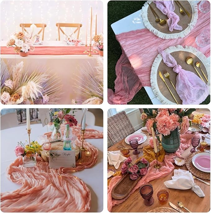Sioloc 10 Pack Peach Coral Cheesecloth Table Runner 120'' x 35'',Spring Easter Decor Soft Gauze Boho Wedding Table Decor for 10ft Table Birthday Party,Baby Shower, Bridal Shower, Home & Event Decor