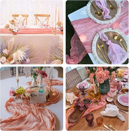 Sioloc 10 Pack Peach Coral Cheesecloth Table Runner 120'' x 35'',Spring Easter Decor Soft Gauze Boho Wedding Table Decor for 10ft Table Birthday Party,Baby Shower, Bridal Shower, Home & Event Decor