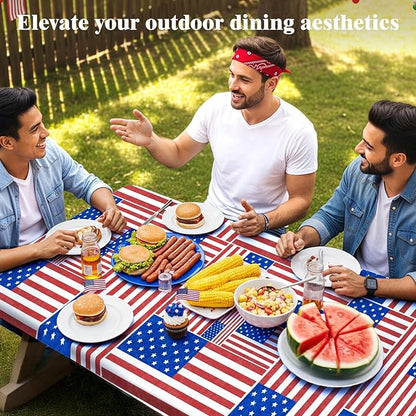 Picnic Table Cover with Bench Covers Windproof Waterproof Picnic Table Covers Camping Tablecloth with Self-Storage Bag, 72in, Multi Flag Patchwork