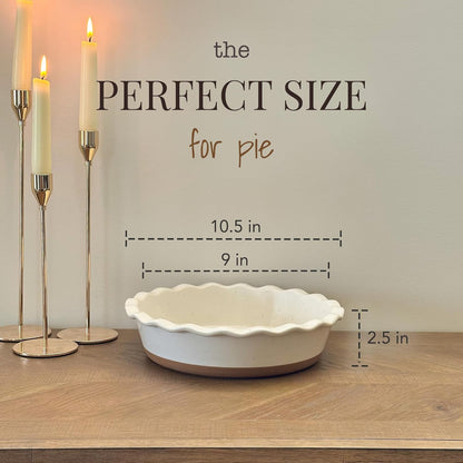 Mora Ceramic Deep Fluted Pie Dish for Baking - 9 inch Porcelain Pie Plate for Apple, Quiche, Pot Pies, Tart, etc. - Modern Farmhouse Style