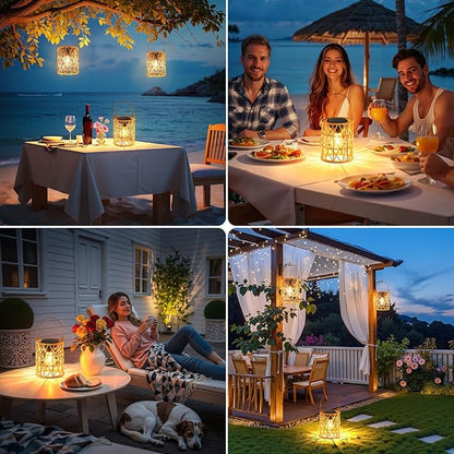 KOOPER Solar Lantern Outdoor Lights, 4 Pack Bright Hanging Solar Lanterns Outdoor Waterproof with Handle, Decoration Rattan Lanterns for Outside Hanging Garden Patio Yard Porch Trees Lawn Pathway Gift