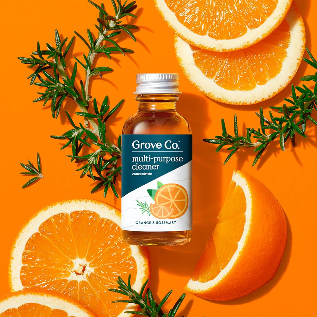 Grove Co. Multi-Purpose Cleaner, Refill Concentrate (6 x 1 Fl Oz) Plant-based Household Cleaning Supplies, Ammonia & Chlorine Free, No Plastic Waste, Orange & Rosemary Scent, Total 3 x 2 Pack Refills